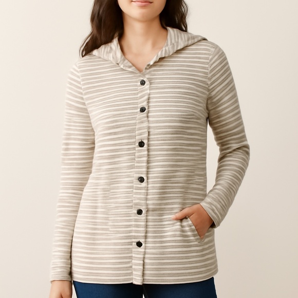 Style & Co Striped Button-Front Hooded Cardigan – Size M - Picture 1 of 4